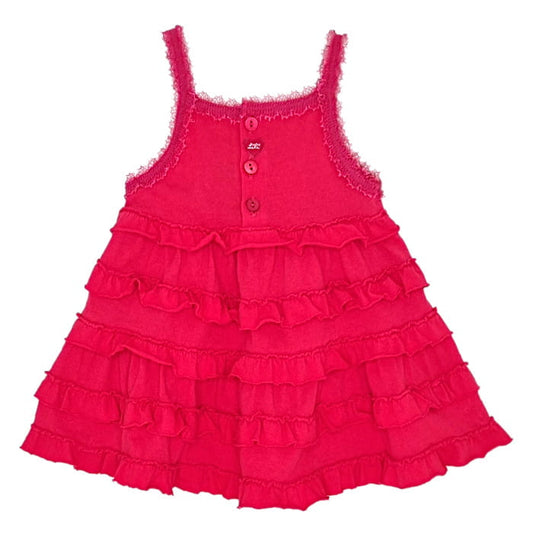 Robe fuchsia à froufrous, Lili Gaufrette, 3 mois, vue de dos, vêtement bébé fille de marque, seconde main chic en excellent état