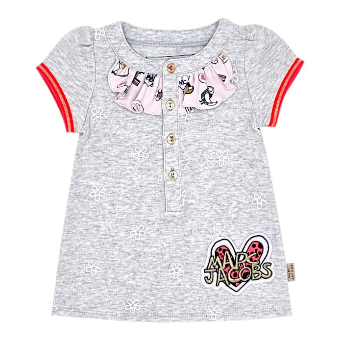 Robe gris chiné manches courtes, Marc Jacobs, nouveau-née 1 mois, vue de face, vêtement bébé de créateur, seconde main en état impeccable