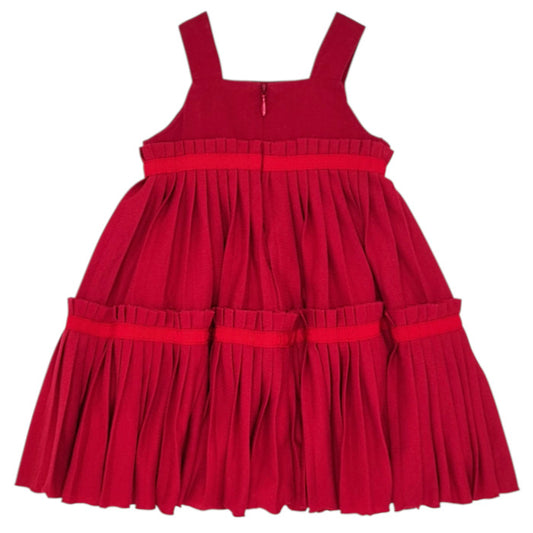 Robe bébé rouge plissée Monnalisa, vue de dos, fille 6 mois