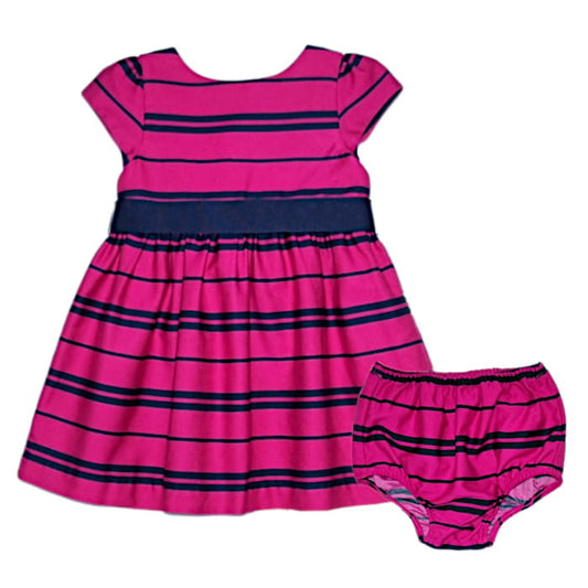 Robe et bloomer bébé fille rose/bleu marine, taille 9 mois, marque Ralph Lauren - seconde main luxe