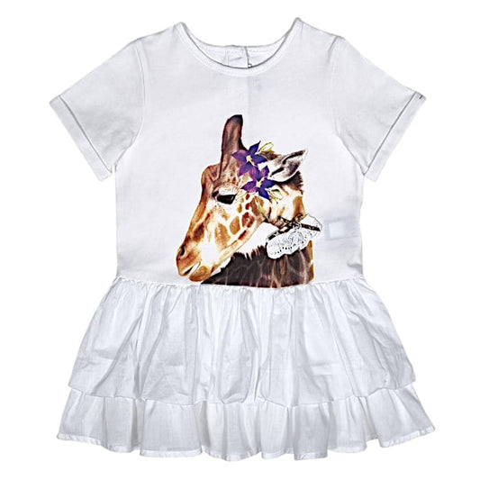 Robe bébé blanche Roberto Cavalli 12 mois d'occasion illustration girafe manches courtes