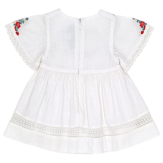 Robe bébé blanc broderies fleuries Tartine et Chocolat, vue de dos, fille 3 mois