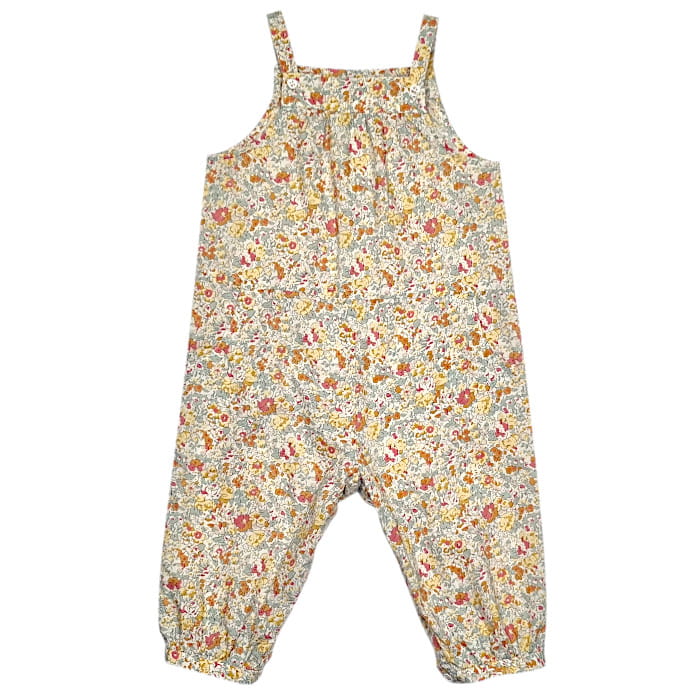 Salopette fille 12 mois jaune tissu Liberty - Vêtement de marque Bonpoint occasion