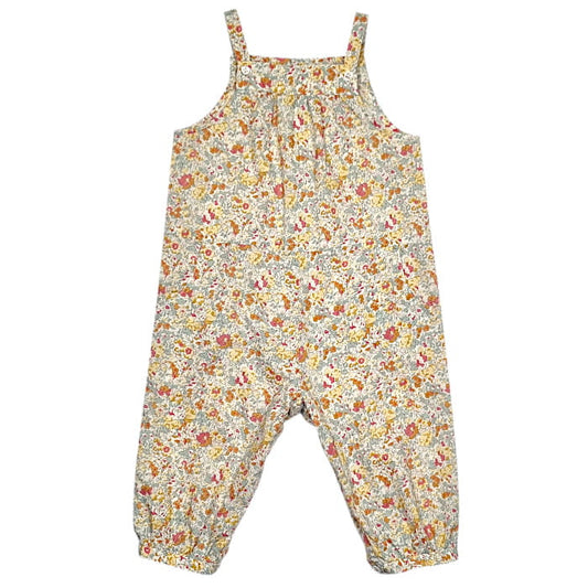 Salopette bébé fille en tissu Liberty jaune, taille 12 mois, marque Bonpoint - seconde main haut de gamme
