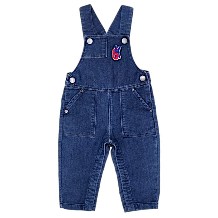 Salopette en jean bleu, marque Ikks, garçon 6 mois, vue de face, vêtement d'occasion pour bébé