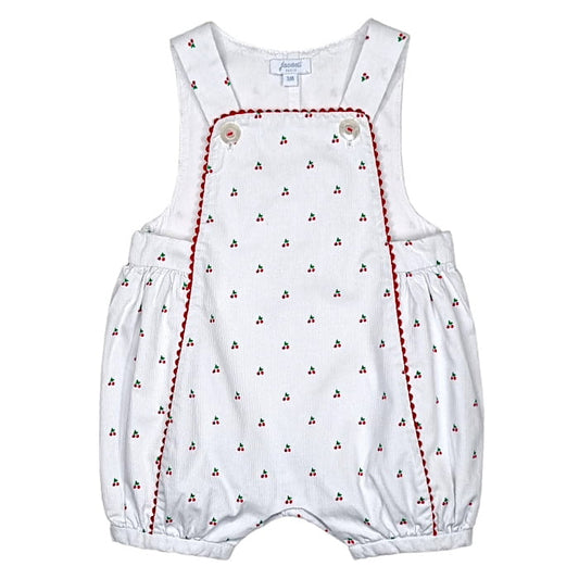 Salopette bébé fille blanche motif cerises, taille 3 mois, marque Jacadi - seconde main haut de gamme