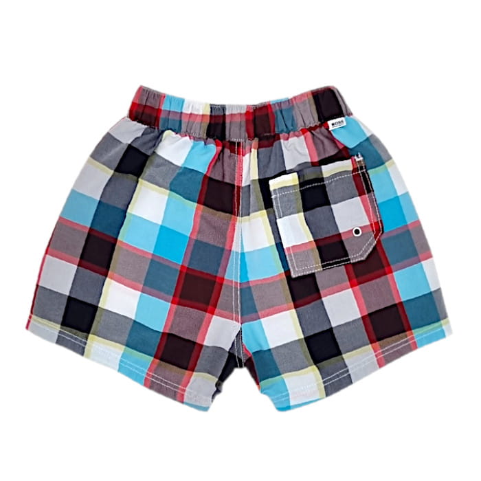 Short de bain à carreaux, marque Hugo Boss, bébé garçon 6 mois, vue de dos, vêtement seconde main haut de gamme en état impeccable
