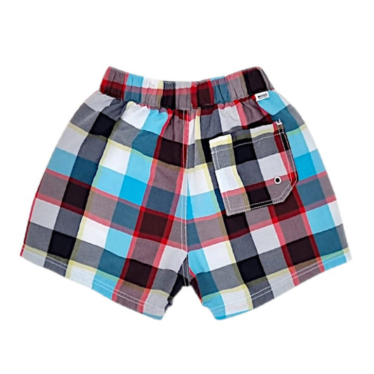 Short de bain à carreaux, marque Hugo Boss, bébé garçon 6 mois, vue de dos, vêtement seconde main haut de gamme en état impeccable