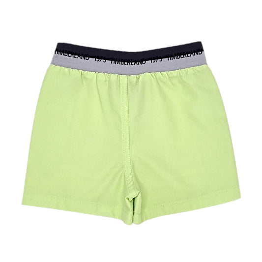 Short de bain vert citron, marque Timberland, bébé garçon 9 mois, vue de dos, vêtement d'occasion en état excellent