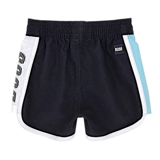 Short noir, Hugo Boss, 6 mois, vue de face, vêtement bébé garçon de marque chic, Seconde main haut de gamme à prix doux