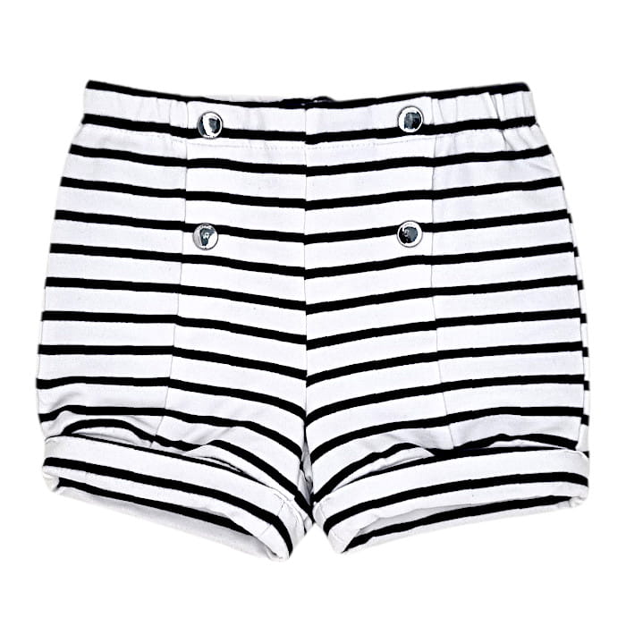 Short blanc rayé, Jacadi seconde main, fille 12 mois, vue de face, vêtement bébé d'occasion pas cher