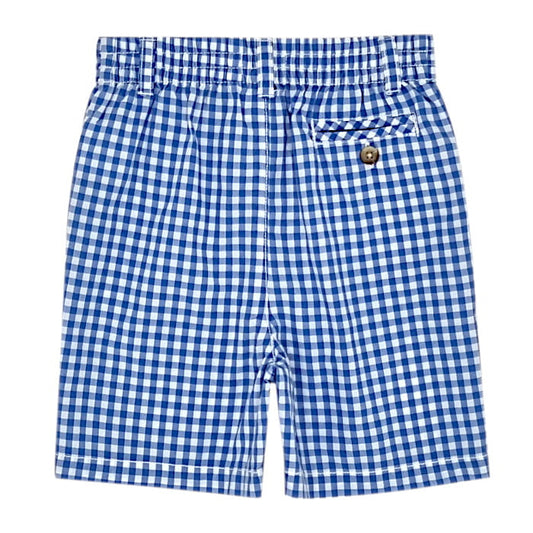 Short bleu carreaux Vichy, Ralph Lauren, garçon 9 mois, vue de dos, vêtement bébé occasion de marque, état impeccable