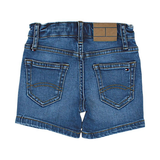 Short bébé bleu délavé en jean Tommy Hilfiger, vue de dos, garçon 6-9 mois