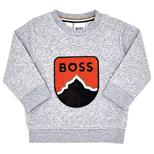 Sweat bébé garçon gris à écusson, taille 12 mois, marque Hugo Boss - seconde main haut de gamme