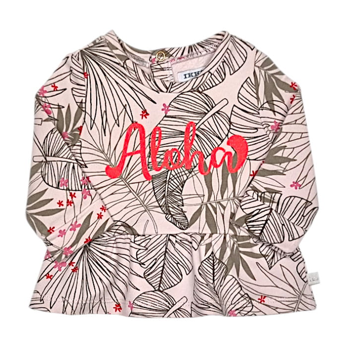 Sweat bébé fille 3 mois IKKS seconde main rose imprimé tropical - Vêtement de marque française