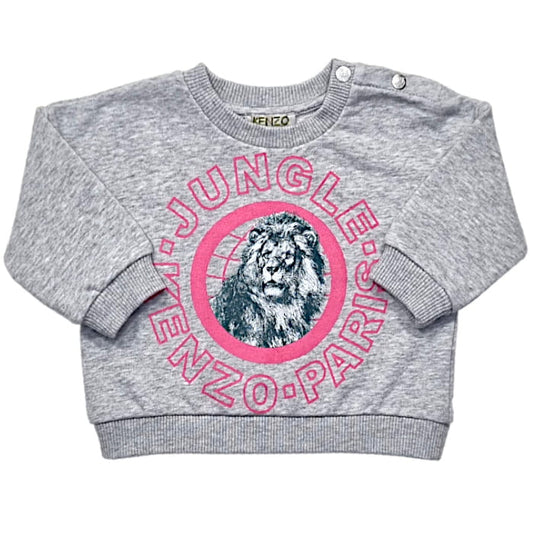 Sweat bébé fille gris chiné motif lion, taille 6 mois, marque Kenzo - seconde main luxe
