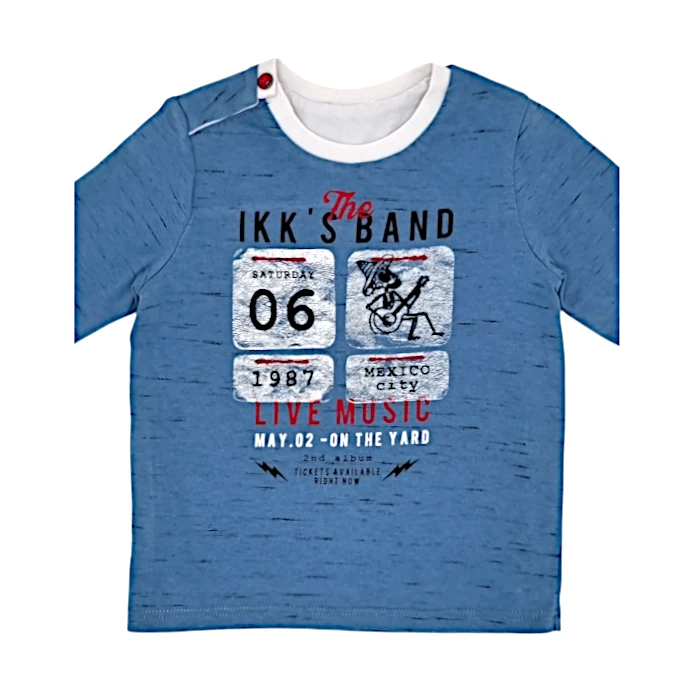 T-shirt IKKS bébé garçon 12 mois, blanc/bleu, pressions à l'épaule