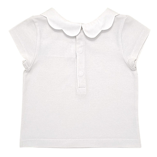 T-shirt bébé blanc col festonné Jacadi, vue de dos, fille 6 mois