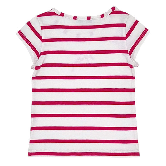 T-shirt bébé blanc/rose à rayures Jean-Paul Gaultier, vue de dos, fille 36 mois