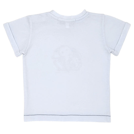 T-shirt bébé bleu ciel imprimé Augustin le lapin Tartine et Chocolat, vue de dos, garçon 12 mois