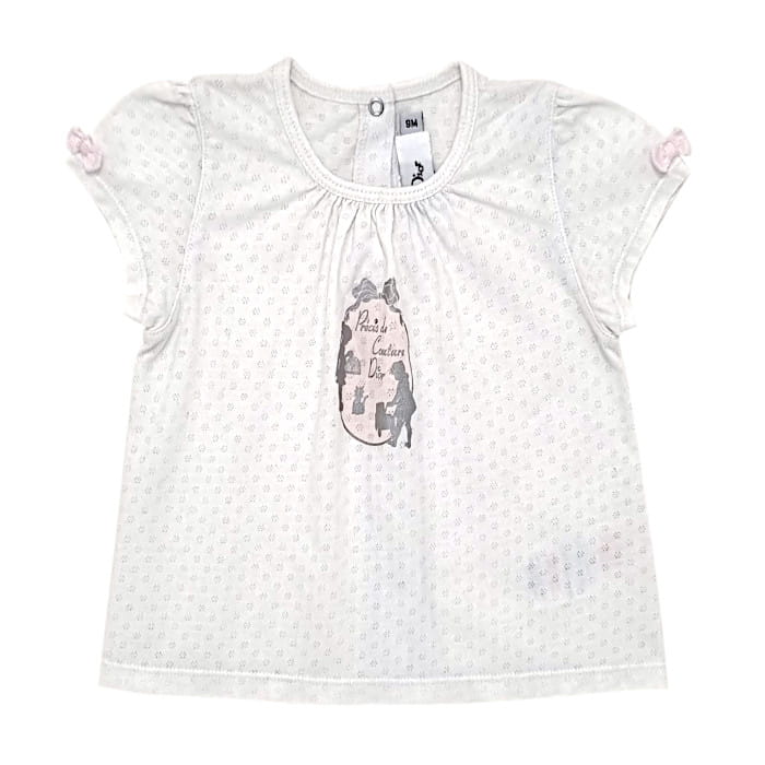 T-shirt blanc, marque Baby Dior, pour bébé fille, 9 mois, vue de face, vêtement luxe de seconde main