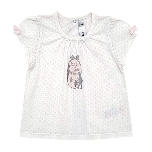 T-shirt bébé fille blanc en maille ajourée, taille 9 mois, marque Baby Dior - seconde main luxe