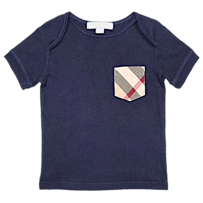 T-shirt bébé garçon bleu marine à poche, taille 12 mois, marque Burberry - seconde main luxe