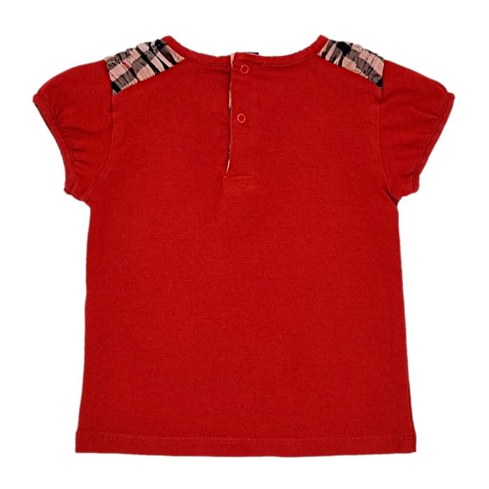 Tee-shirt rouge motif check, Burberry, 12 mois, vue de dos, vêtement bébé fille luxe, habit de seconde main