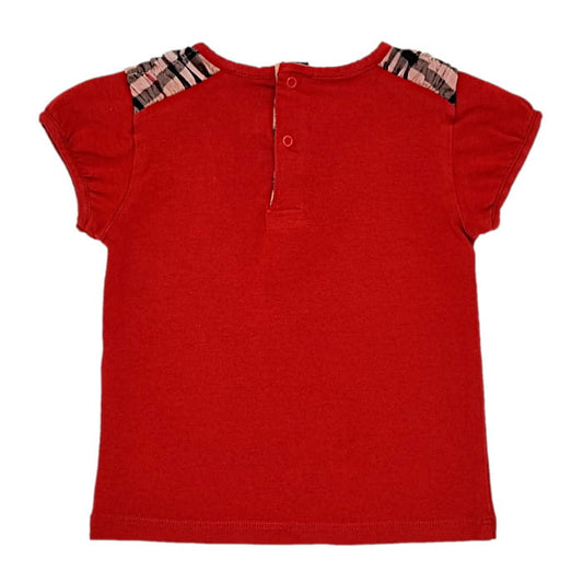 Tee-shirt rouge motif check, Burberry, 12 mois, vue de dos, vêtement bébé fille luxe, habit de seconde main