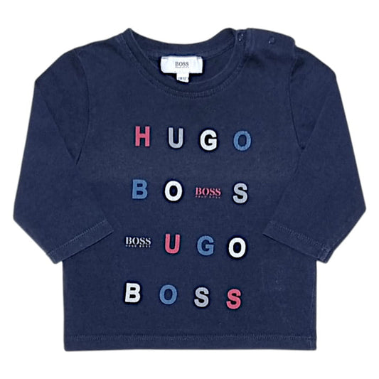 T-shirt bébé garçon bleu marine imprimé logo, taille 6 mois, marque Hugo Boss - seconde main haut de gamme