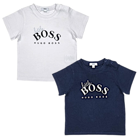 Lot de 2 t-shirts bébé garçon blanc et bleu marine, taille 6 mois, marque Hugo Boss - seconde main haut de gamme