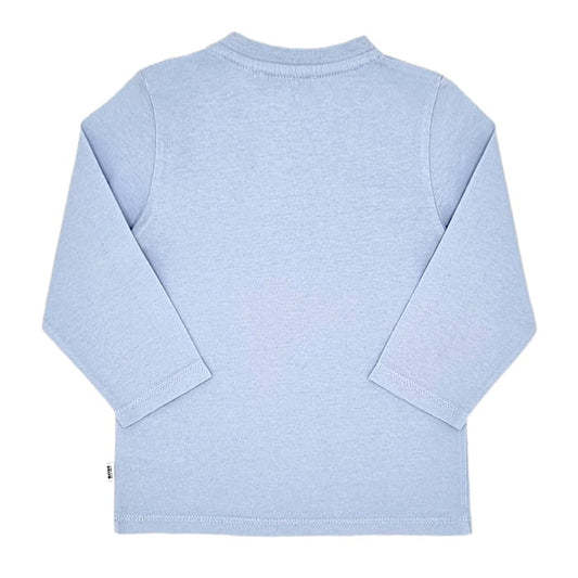 Tee-shirt bleu manches longues, Hugo Boss, garçon 18 mois, vue de dos, vêtement bébé marque chic, seconde main