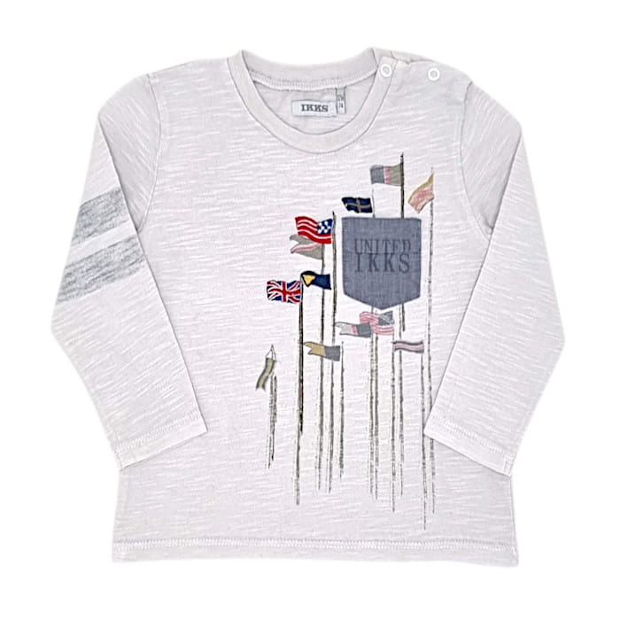 T-shirt IKKS bébé garçon d'occasion 12 mois beige illustration drapeaux