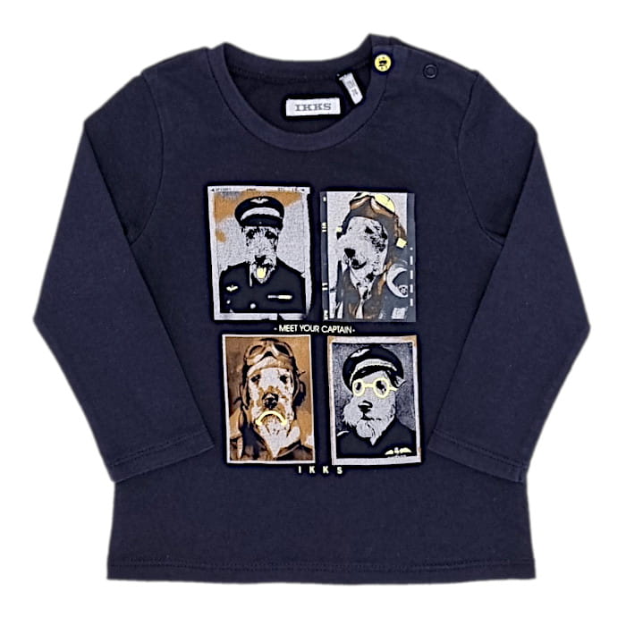 T-shirt bébé garçon 12 mois IKKS occasion bleu illustration chiens manches longues
