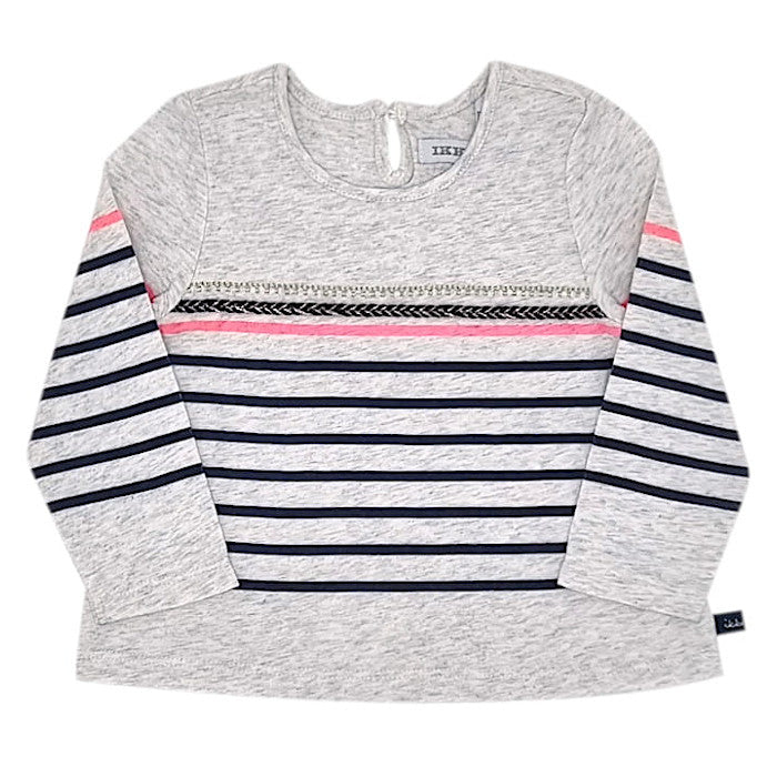T-shirt IKKS bébé fille 12 mois seconde main gris chiné à rayures
