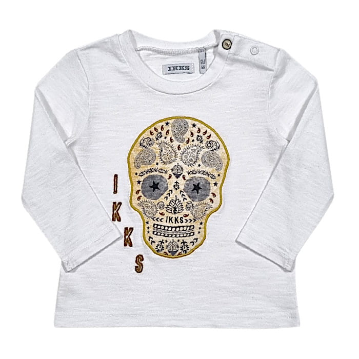T-shirt garçon 6 mois blanc motif tête de mort - Vêtement IKKS occasion pour bébé