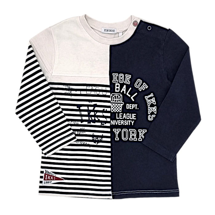 T-shirt bébé garçon écru/marine à manches longues, taille 18 mois, marque IKKS - seconde main premium