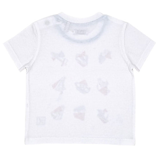 T-shirt blanc manches courtes motif baskets, Ikks, garçon 6 mois, vue de dos, vêtement bébé occasion en excellent état