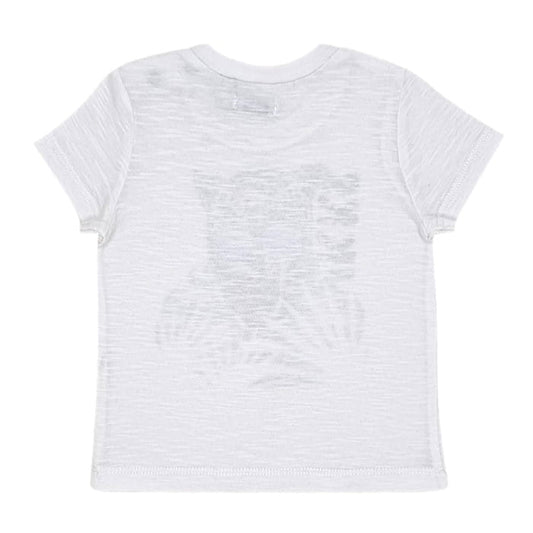 Tee-shirt blanc illustration panthère, Ikks, 6 mois, vue de dos, vêtement bébé garçon de marque, mode de seconde main en état excellent