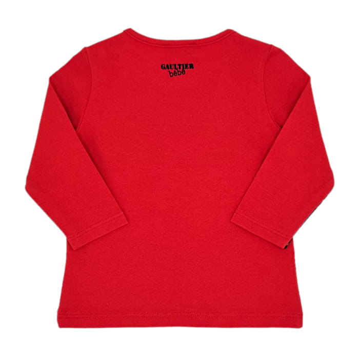 T-shirt rouge signature, Jean-Paul Gaultier, bébé 6 mois, vue de dos, vêtement de créateurs