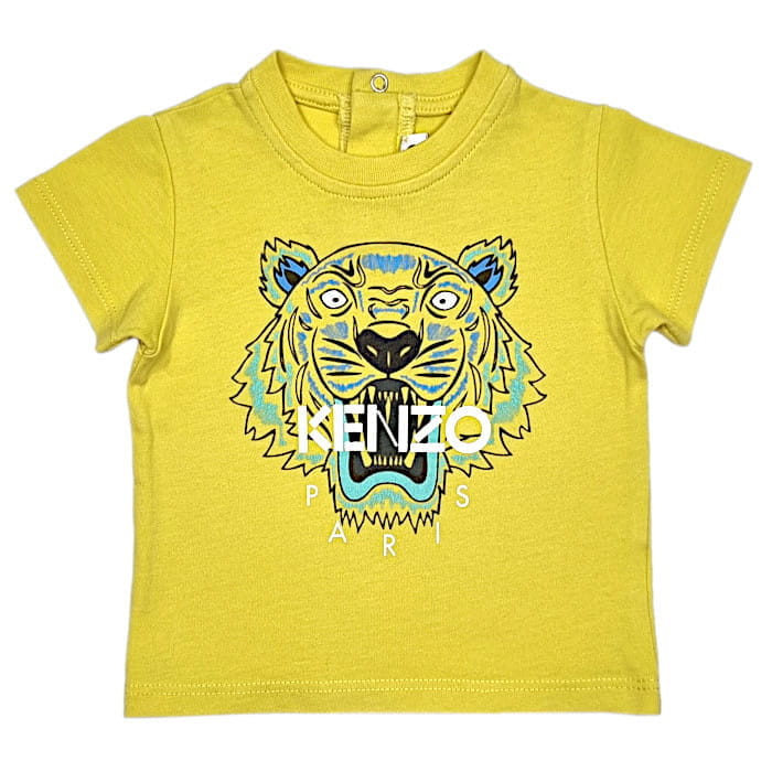 Tee-shirt jaune illustration tigre, Kenzo, 6 mois, vue de face, vêtement bébé garçon marque chic, seconde haut de gamme à prix doux