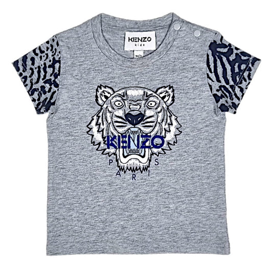 T-shirt Kenzo bébé garçon 9 mois seconde mois gris chiné illustration tigre manches courtess