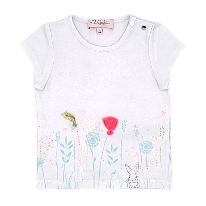 T-shirt bébé fille Lili Gaufrette d'occasion 12 mois blanc illustration fleurs