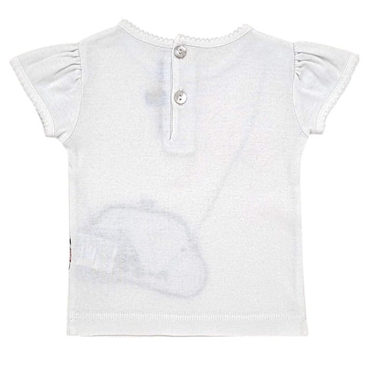 Tee-shirt blanc trompe l'œil, Lili Gaufrette, fille 12 mois, vue de dos, vêtement bébé fille tendance, mode éthique