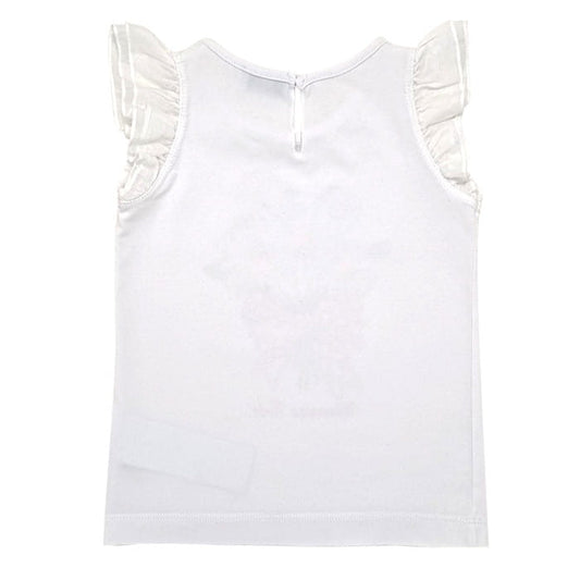 T-shirt blanc illustration bouquet, Monnalisa, 12 mois, vue de dos, vêtement bébé fille de marque