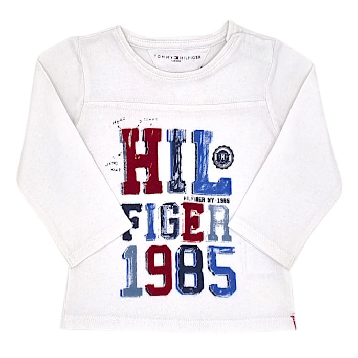 T-shirt bébé garçon blanc cassé signature, taille 3-6 mois, marque Tommy Hilfiger - seconde main luxe