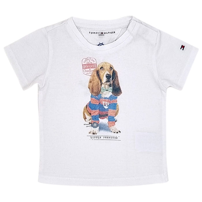 T-shirt blanc Tommy Hilfiger bébé garçon 3-6 mois d'occasion illustration basset