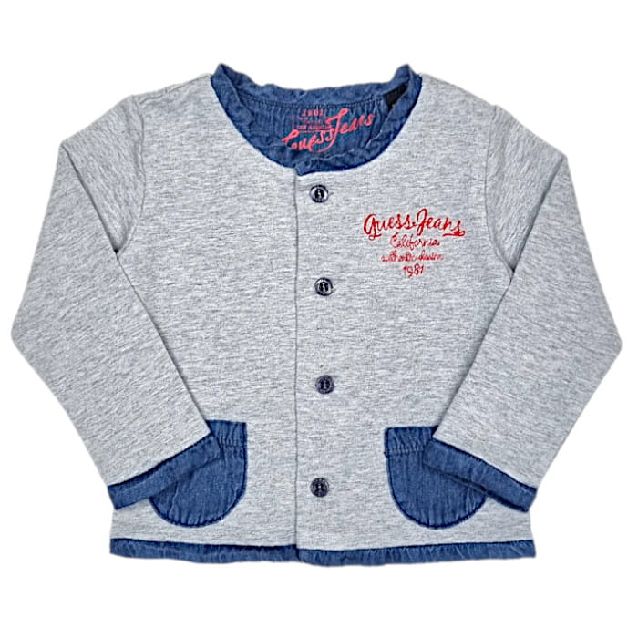 Veste bébé garçon gris chiné/bleu à poches, taille 6-9 mois, marque Guess - seconde main premium