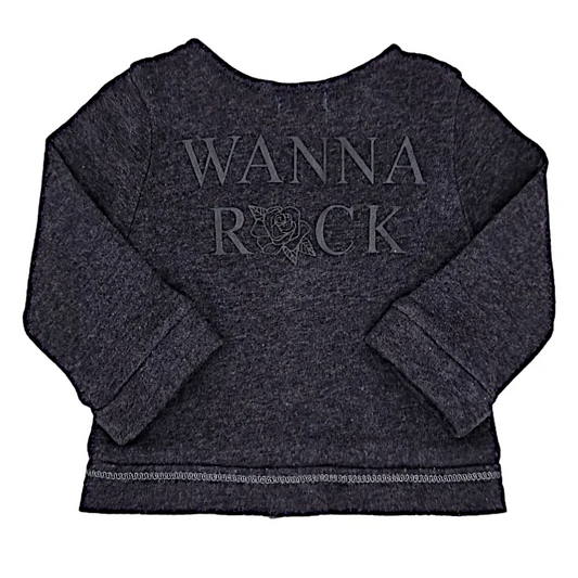 Veste bébé fille IKKS 6 mois, gris, inscription WANNA ROCK au dos