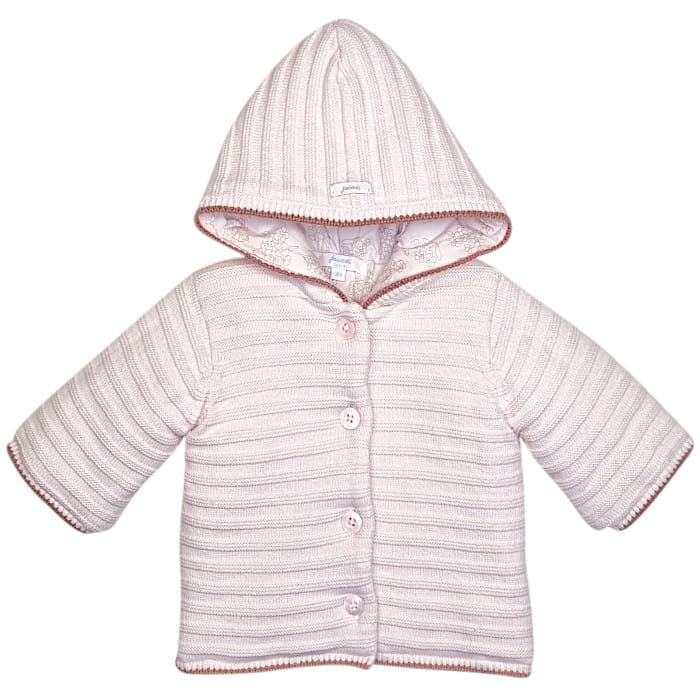 Veste tricot rose à capuche, Jacadi, pour bébé fille 3 mois, vue de face, vêtement chic de seconde main